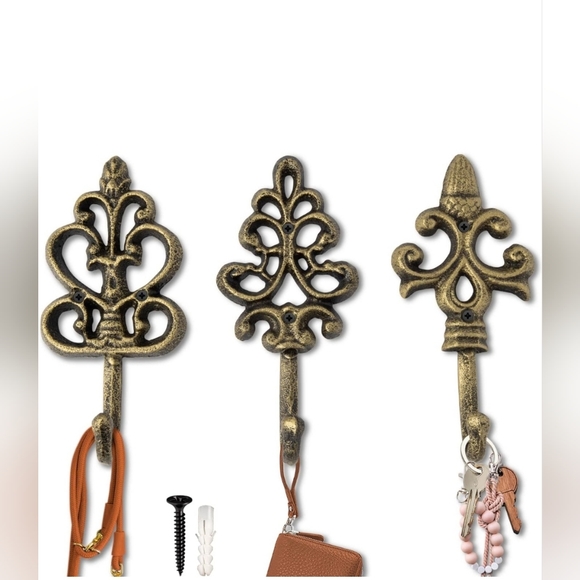 Set of 3 Shabby Chic Cast Iron Decorative Wall Mounted Hooks French Country Char - Picture 1 of 5